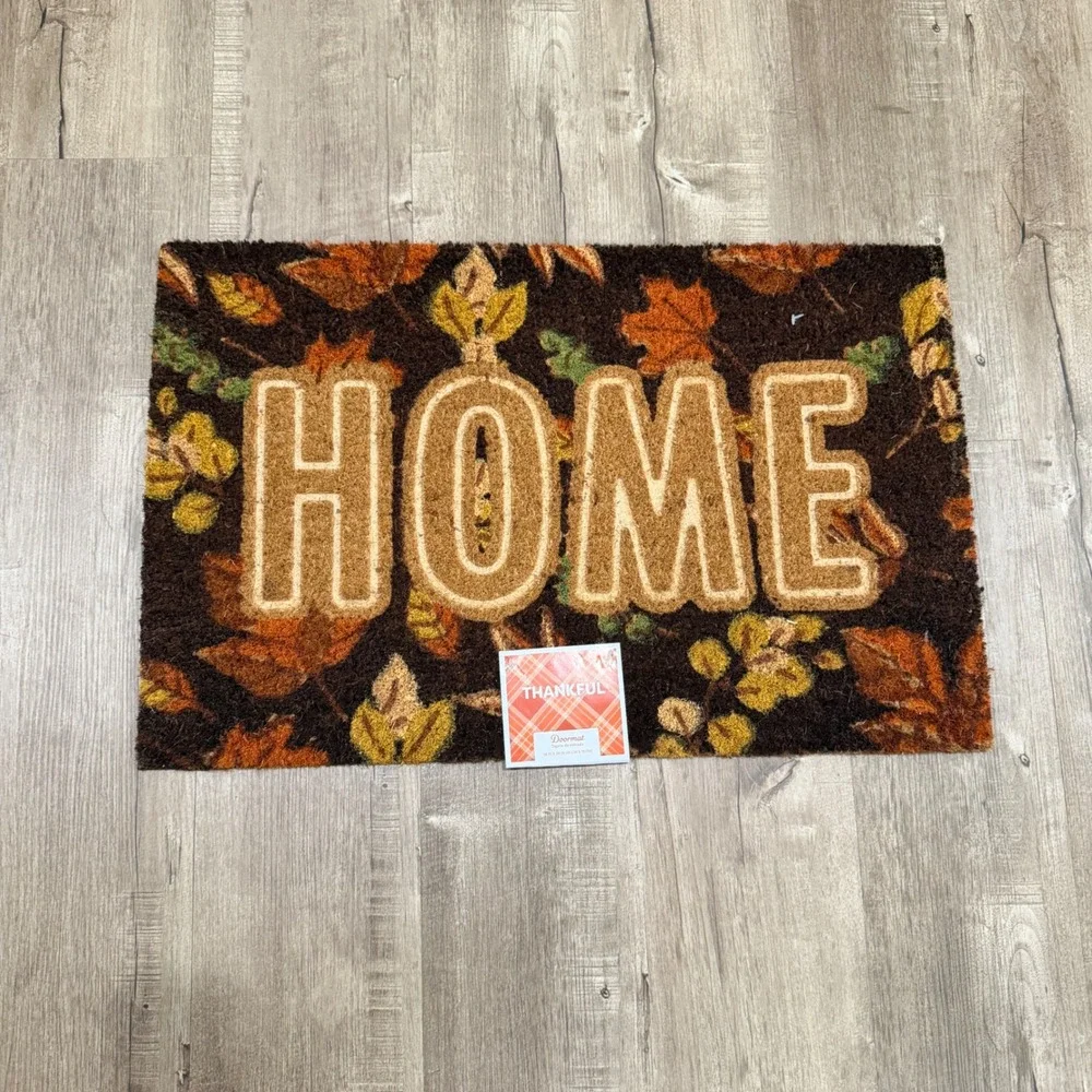 NEW Thankful Doormat HOME Autumn Leaf Coir Entryway Rug Fall 18x28